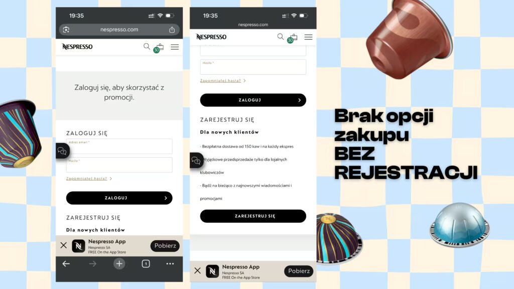 nespresso - brak zakupu bez rejestracji 